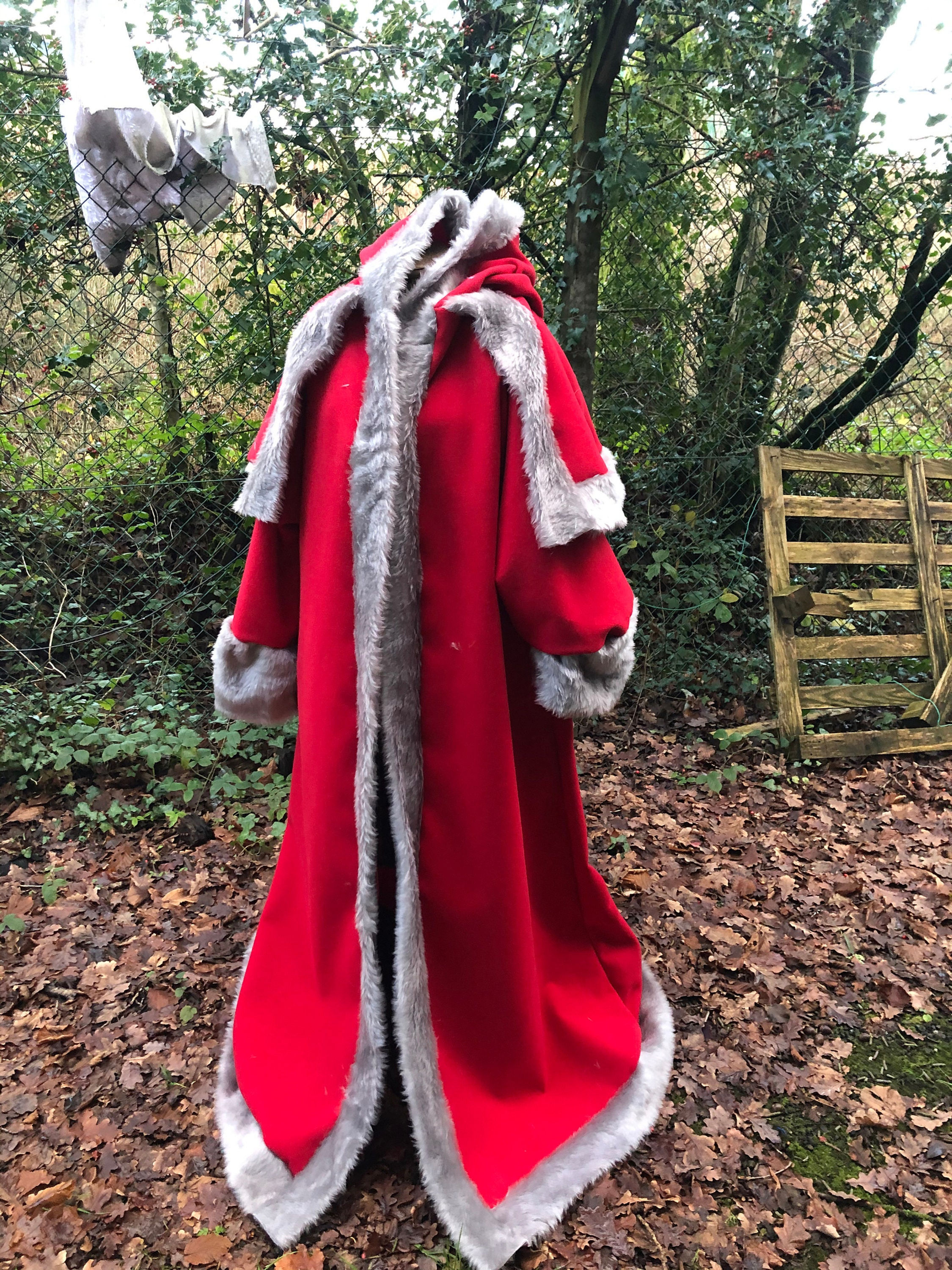 Wool with grey fur victorian Santa Claus Costume CHOICE OF COLOURS