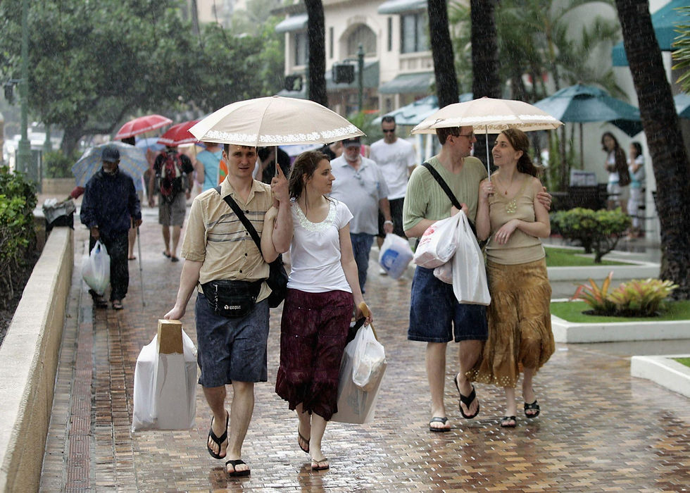 Rainy street in Waikiki, Honolulu, Hawaii