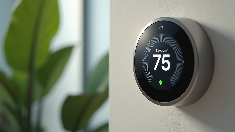 Close-up view of a smart thermostat mounted on a wall