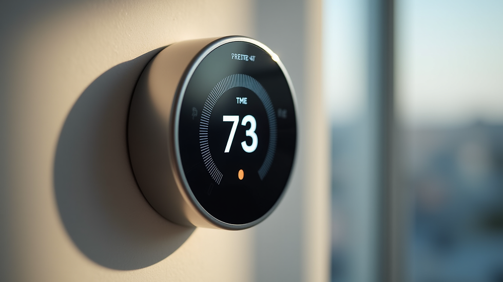 Close-up view of a smart thermostat mounted on a wall