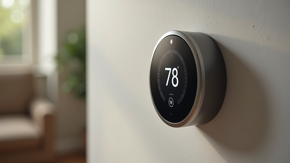 Close-up view of a smart thermostat on a wall