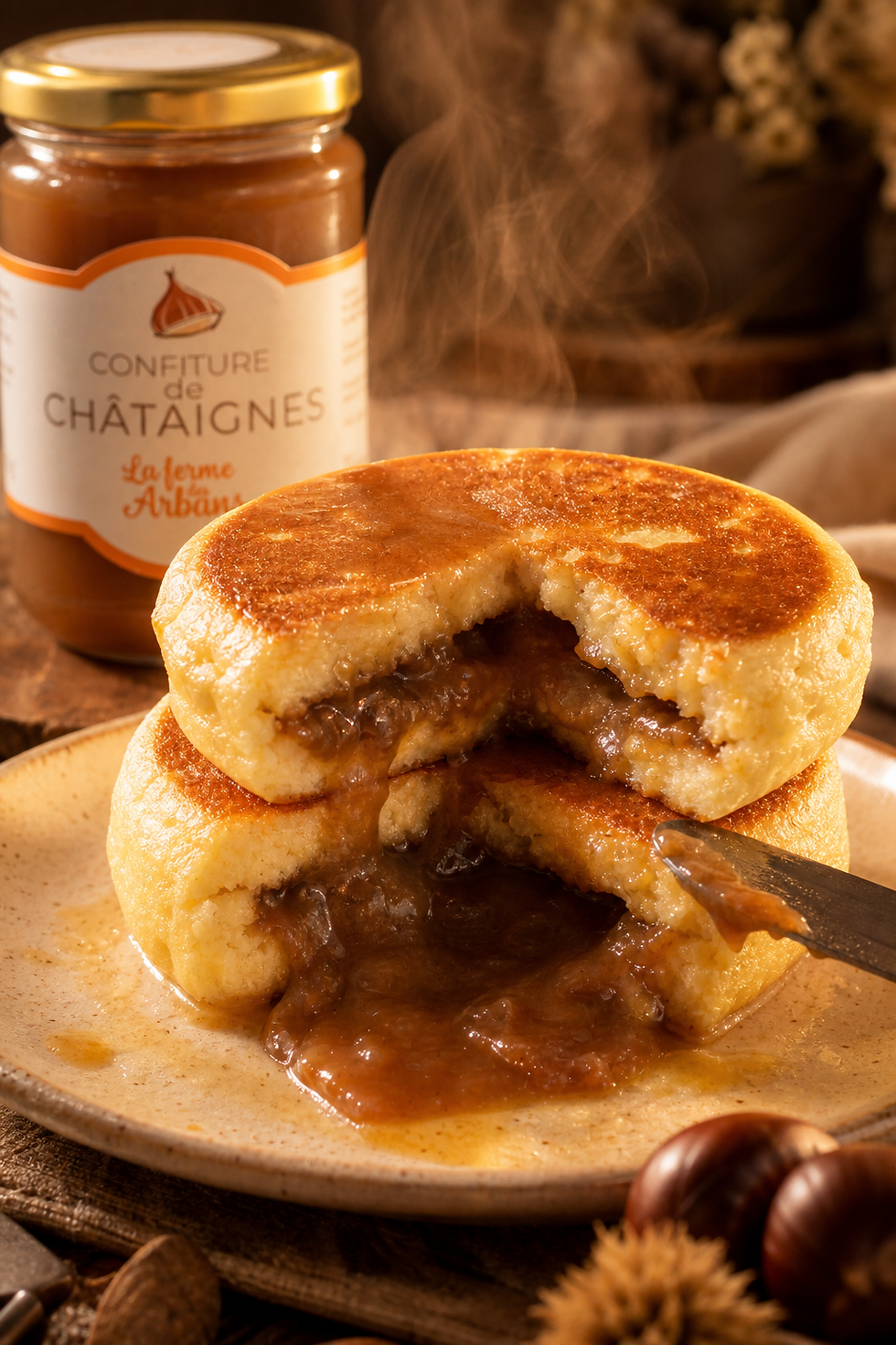 Pancakes moelleux, cœur coulant châtaigne