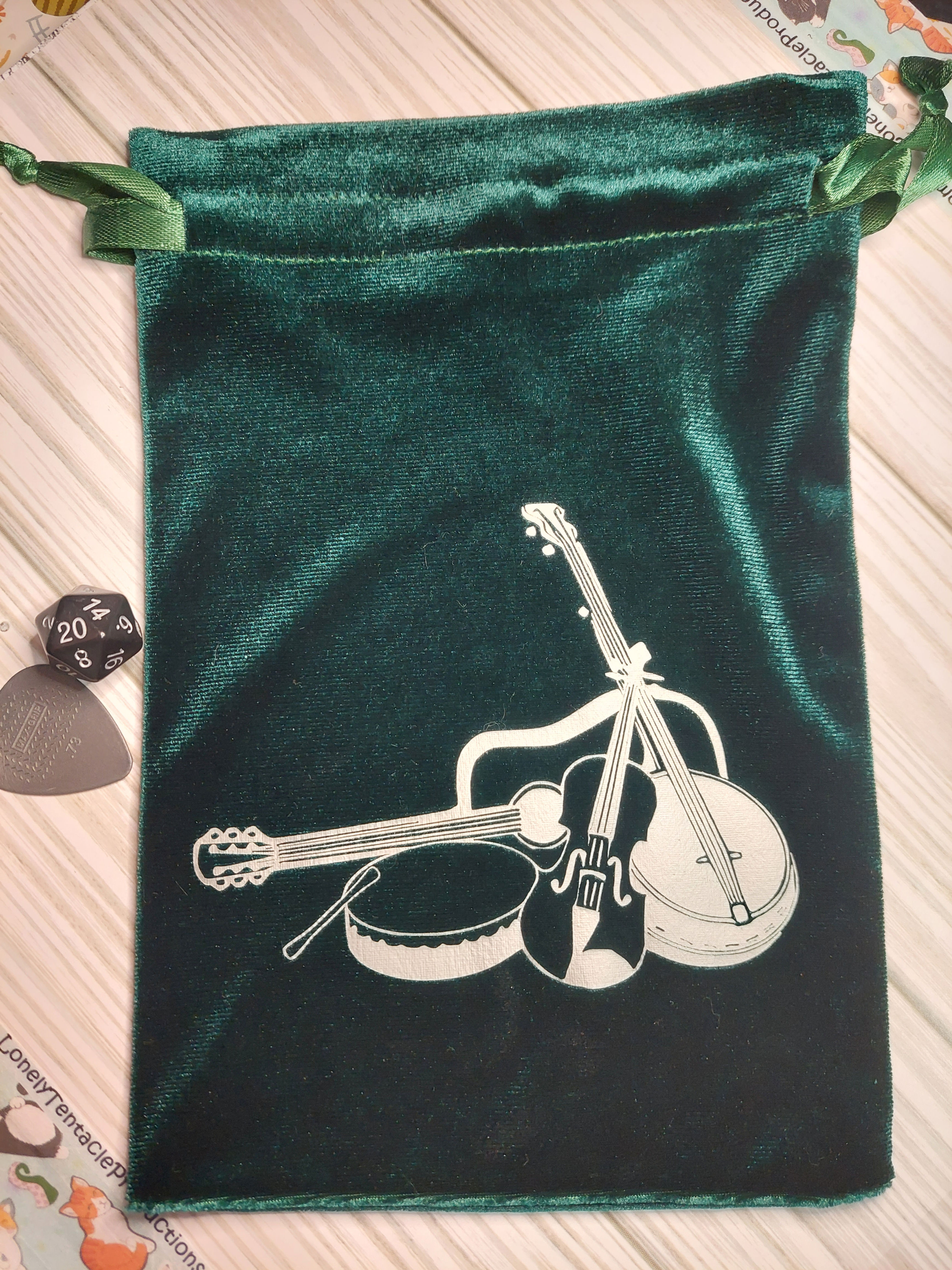 Folk Instruments Drawstring Velvet 6X9" Bags for Dice, Tarot, or Runes