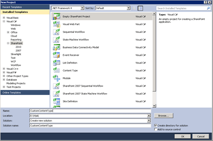 How to create custom SharePoint 2010 Content Type using Visual Studio 2010