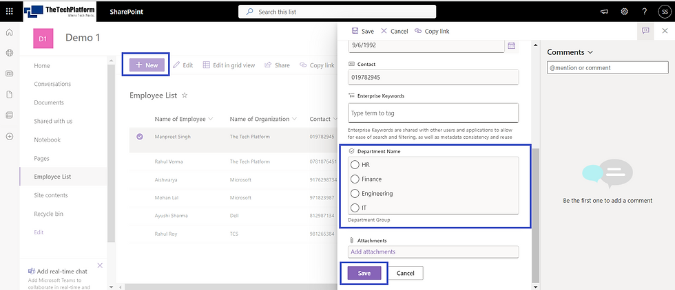 Add a SharePoint Site Column to the list 5