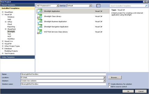 How to create Silverlight Rich Text Box using Visual Studio 2010