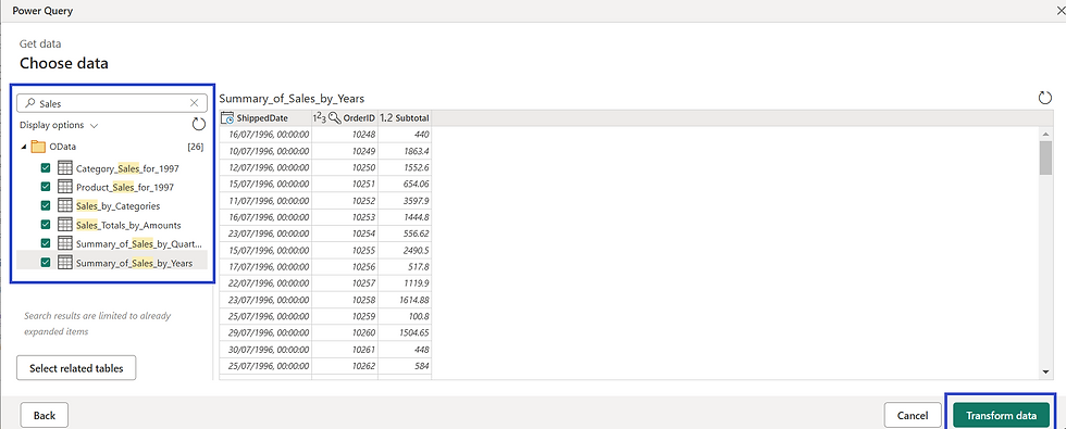 Select tables for Data Mart in Power BI
