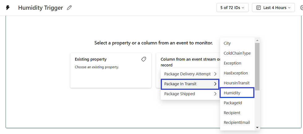 Select a property to create Data Activator Trigger in Microsoft Fabric