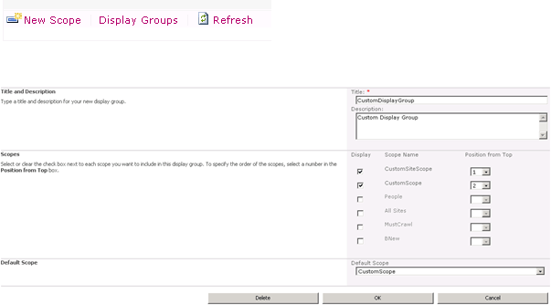 Programmatically create, modify and delete search scope display group in SharePoint 2010