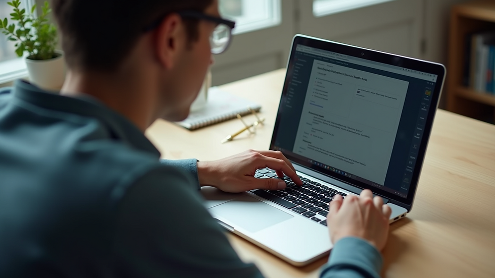High angle view of a person taking an online exam on a laptop