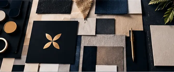 Brand design and creative studio in a navy and gold palette
