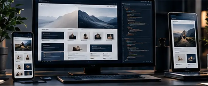 Website and brand layouts arranged in a creative workspace