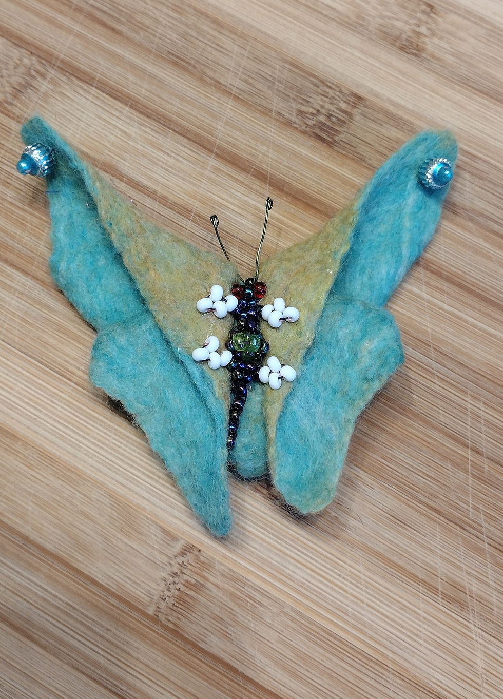 Turquoise and green hand felted butterfly