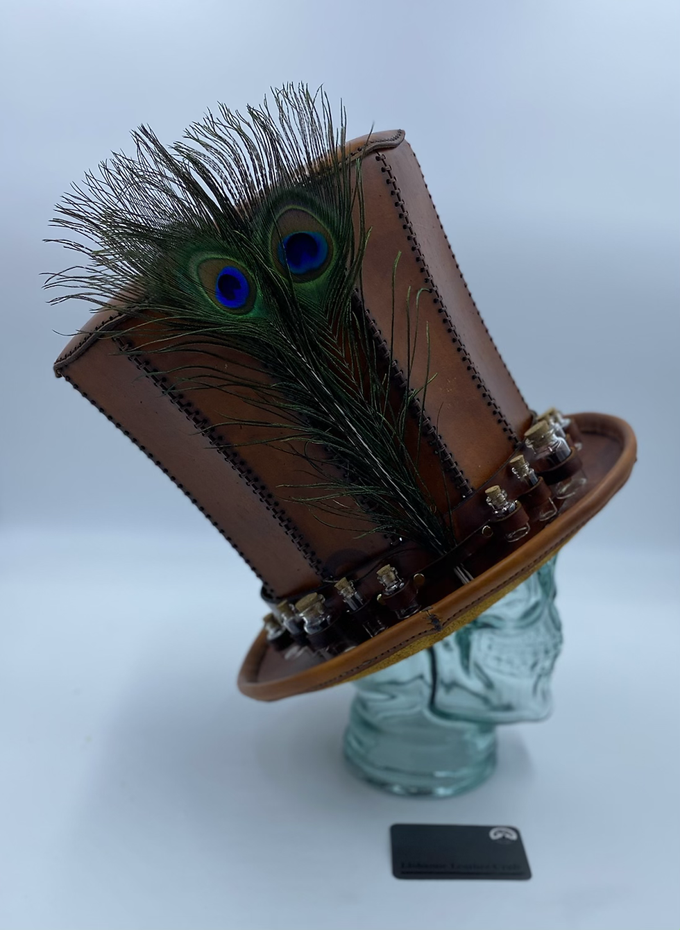 Thumbnail: Genuine leather steampunk top hat feathers