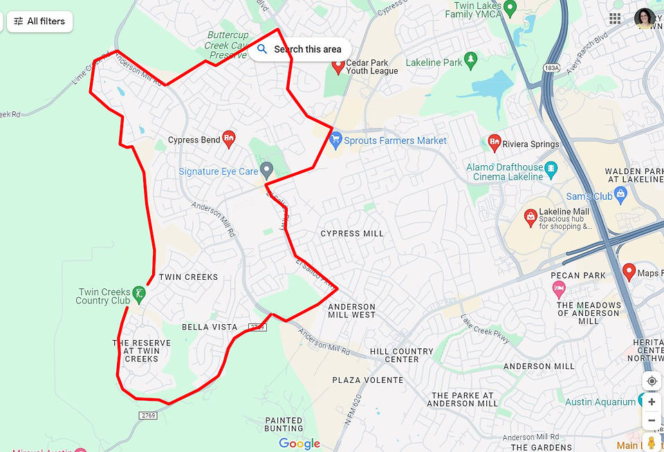 The Creeks location comparing to Austin