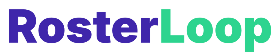 Rosterloop logo in purple and mint green