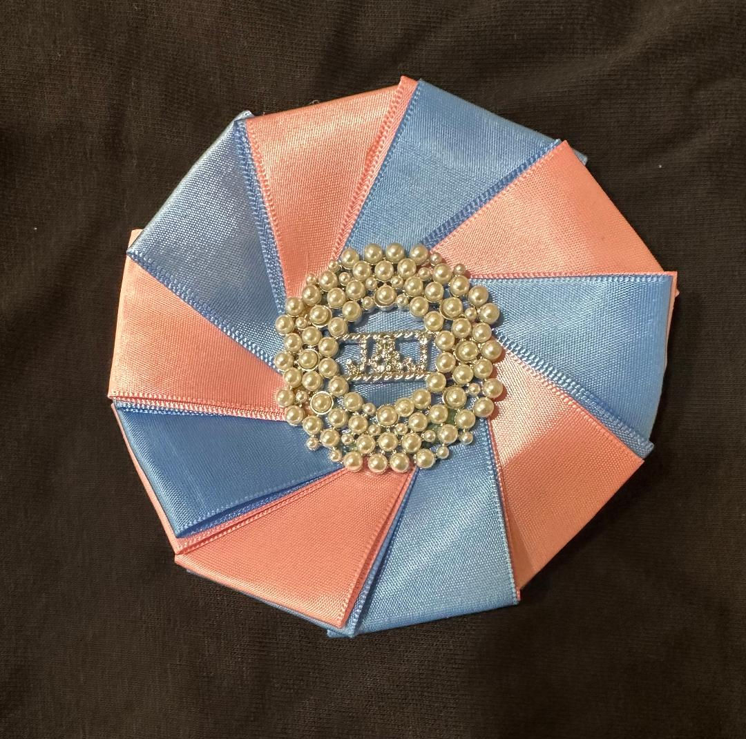 Pink and Blue Flat Satin JJ Ribbon Pin