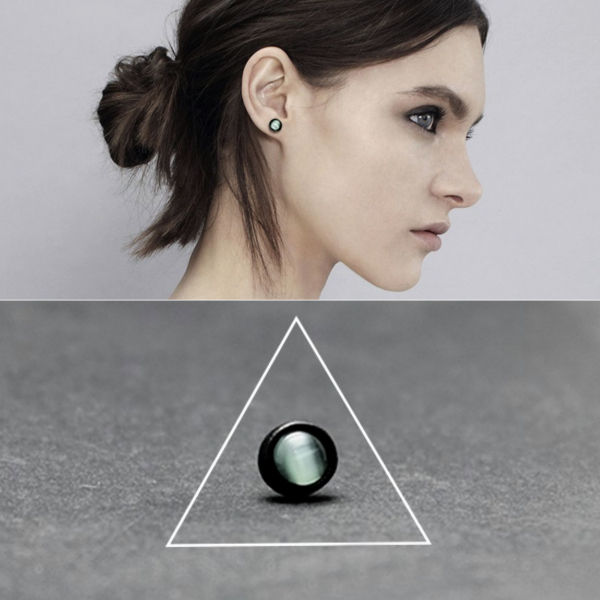 Thumbnail: 簡約優雅原木貓眼石耳環925純銀 - 3色