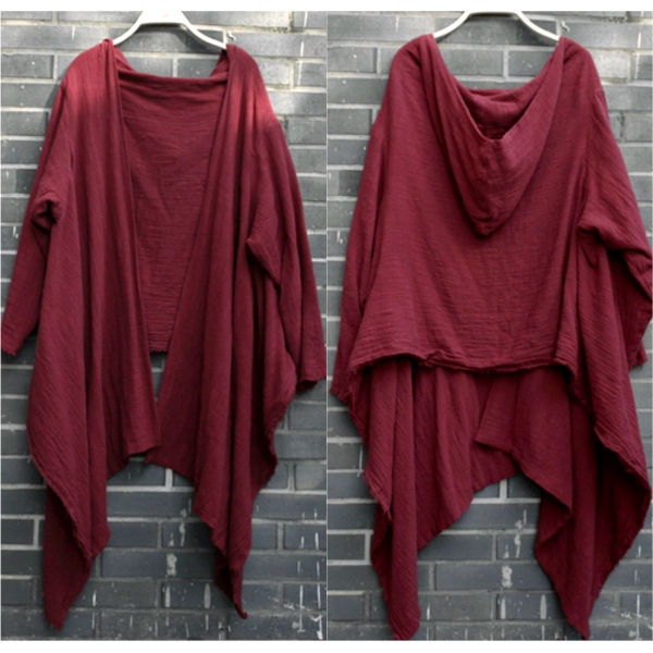 Thumbnail: 隨性文藝多變百搭雙層縐棉連帽外套披風 長圍巾 大披巾