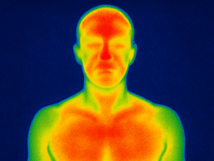 A thermal camera image of a human