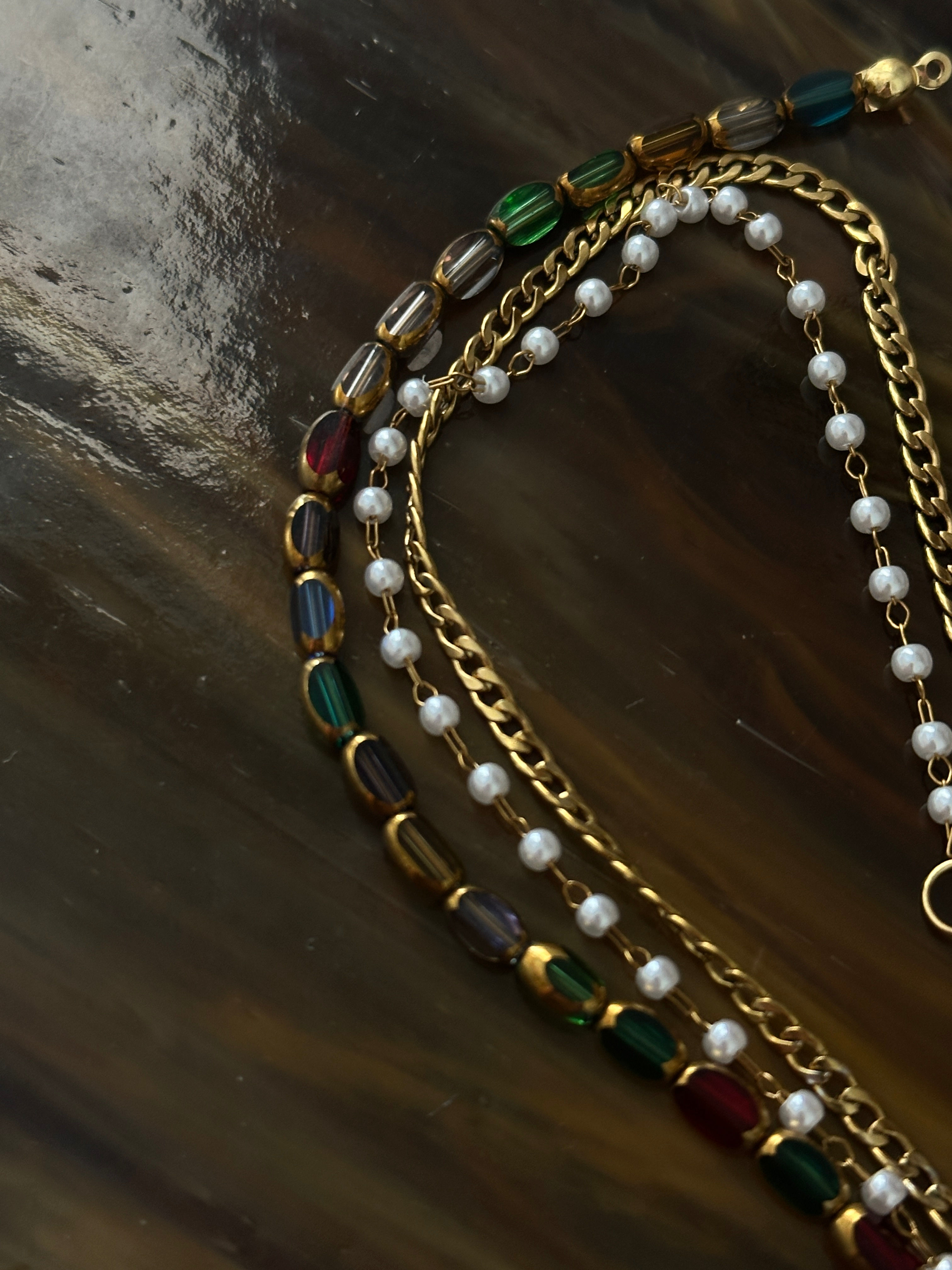  Custom: Triple Chain Mixed Gems Anklet 