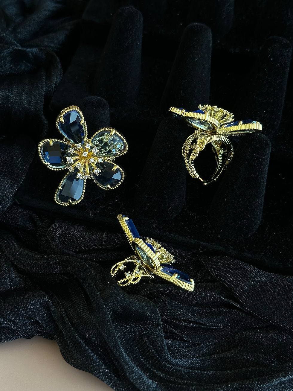 Thumbnail: Sapphire Gold Framed Floral Ring