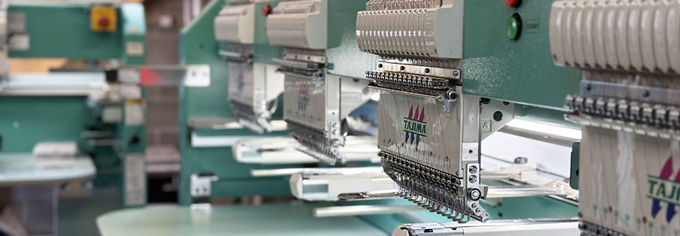 Embroidery machine set up for custom apparel production