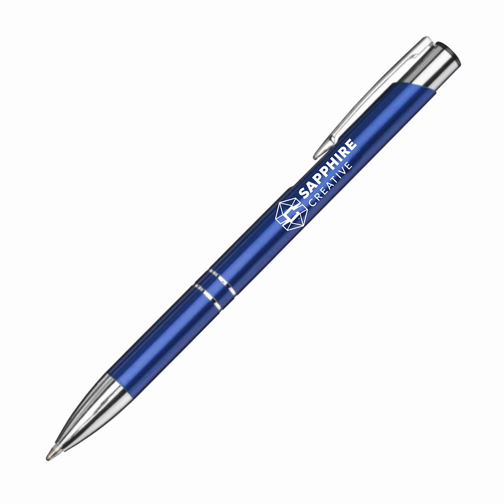 Blue engraved metal pen