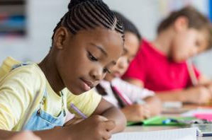 students studying at desks