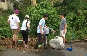 students cleaning up a park