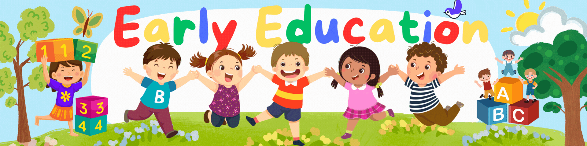 Early Education banner with young kids playing