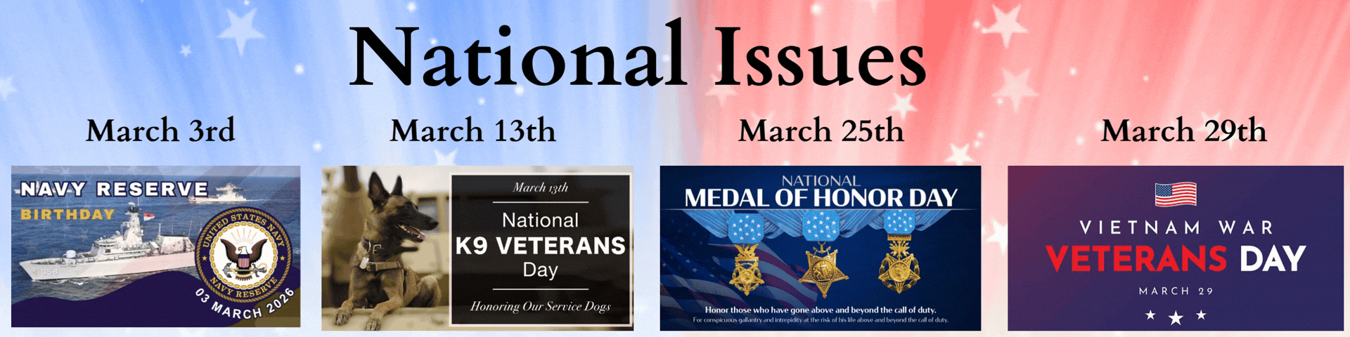 military holidays displayed for the month of March