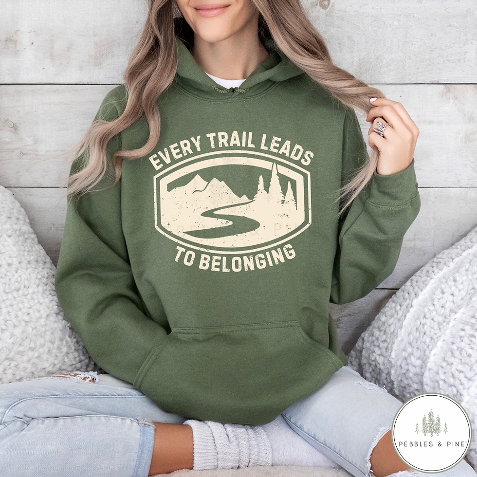 Every Trail Leads to Belonging Military Green Canadian Graphic Hoodie by Pebbles & Pine