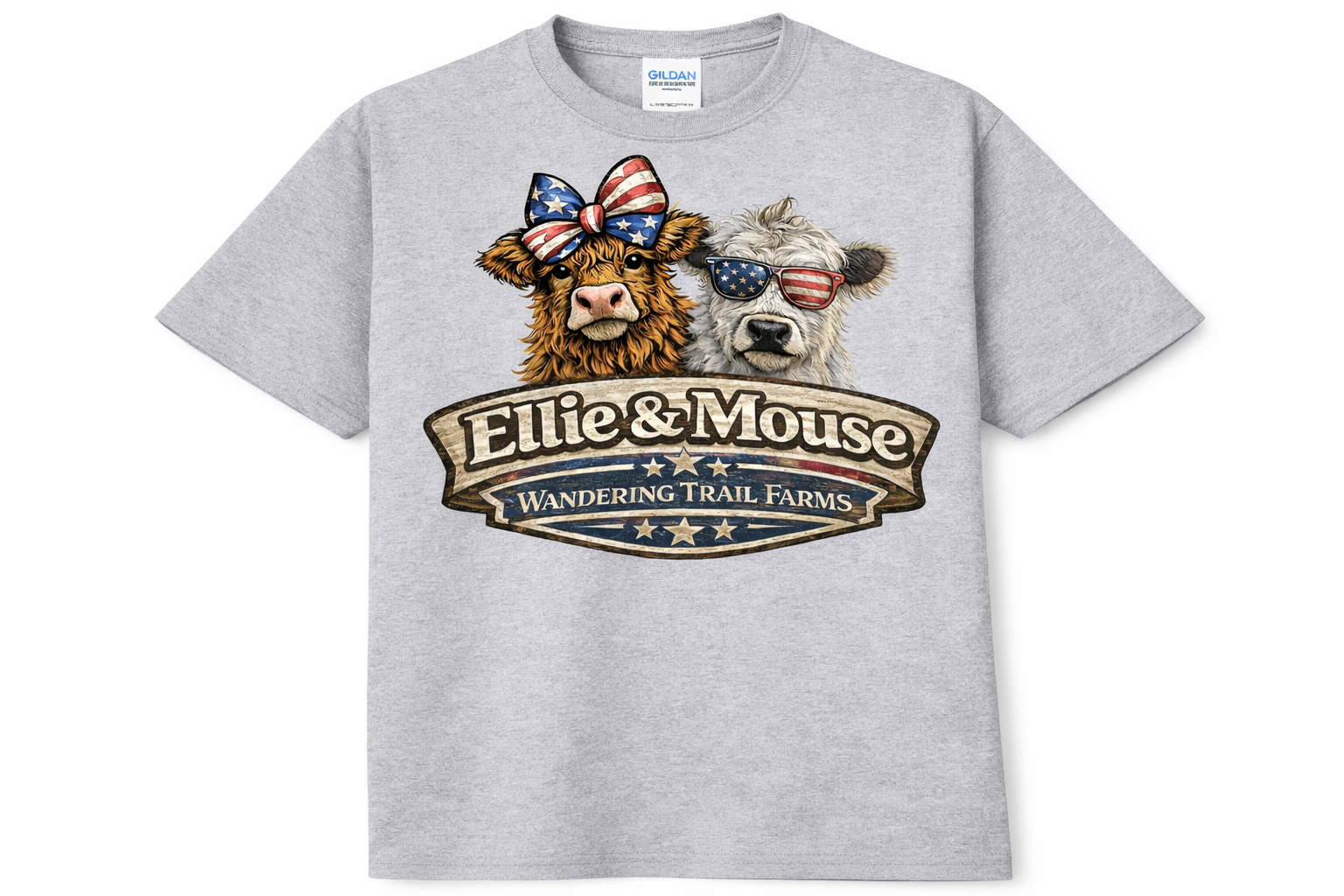Ellie and Mouse Official Red, White & Moo Gray Tee