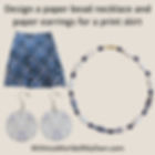 Floral print, paper bead bracelet, and bead earrings on light green. Text: "DESIGN A PAPER BEAD BRACELET SET & BEAD SOUP EARRINGS FOR A PRINT SCARF."