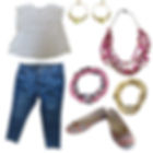 Plus size outfit for spring or summer in white, denim, bright pink, and yellow SS 2022 Pantone colors