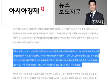아시아경제 뉴스 - '라덕연게이트' 피해보상 관련 인터뷰