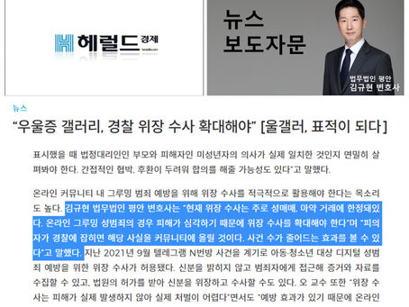 헤럴드 뉴스 - 우울증 갤러리 범죄 예방 대응방안 인터뷰