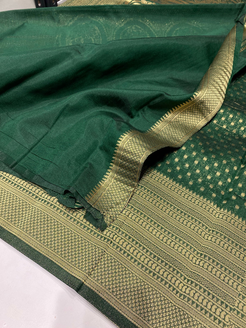 Thumbnail: Semi Banarasi polka dots - Dark green 