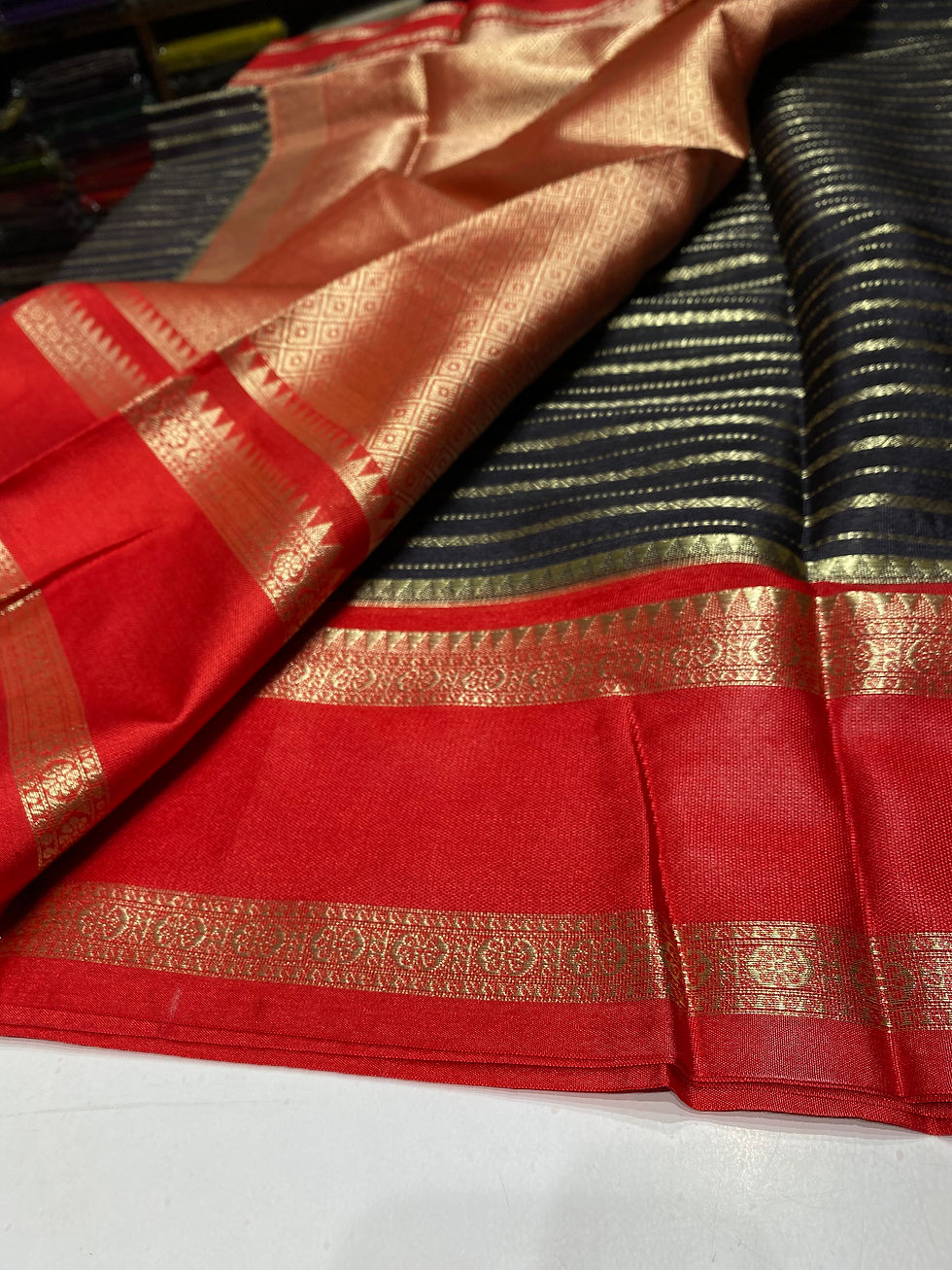 Thumbnail: Black Red Banarasi Warm silk