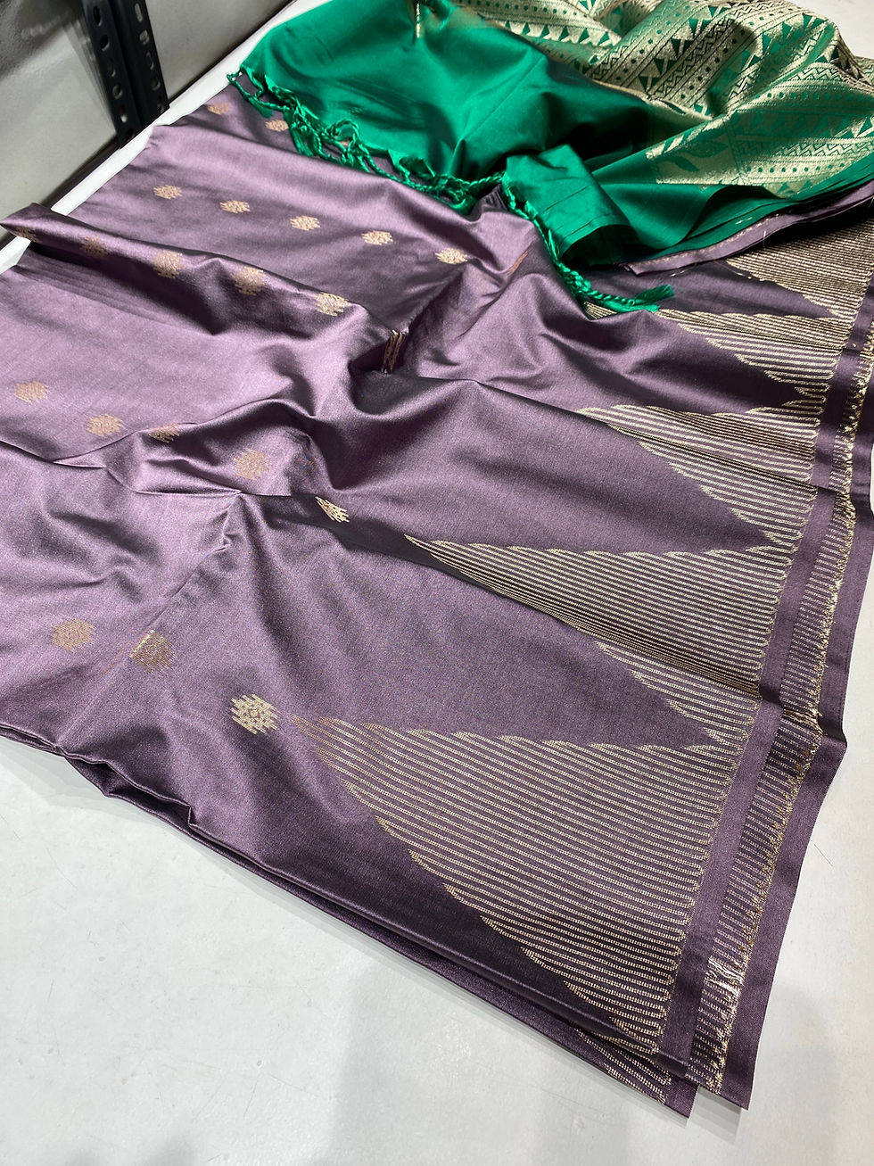 Thumbnail: Dusty Lilac Green Temple vegan silk