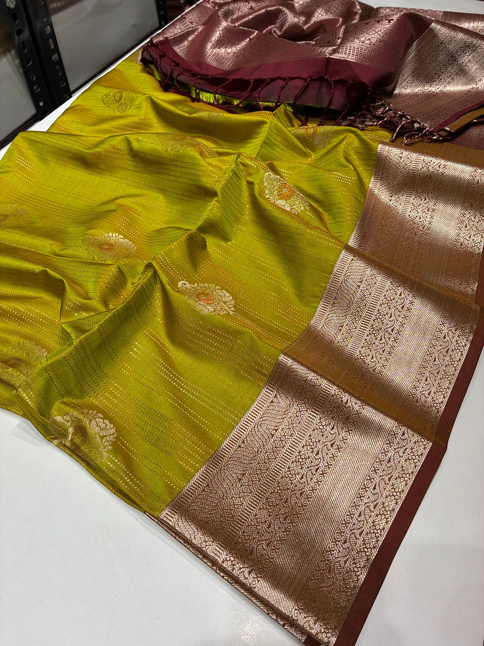 Thumbnail: Golden green maroon soft silk 