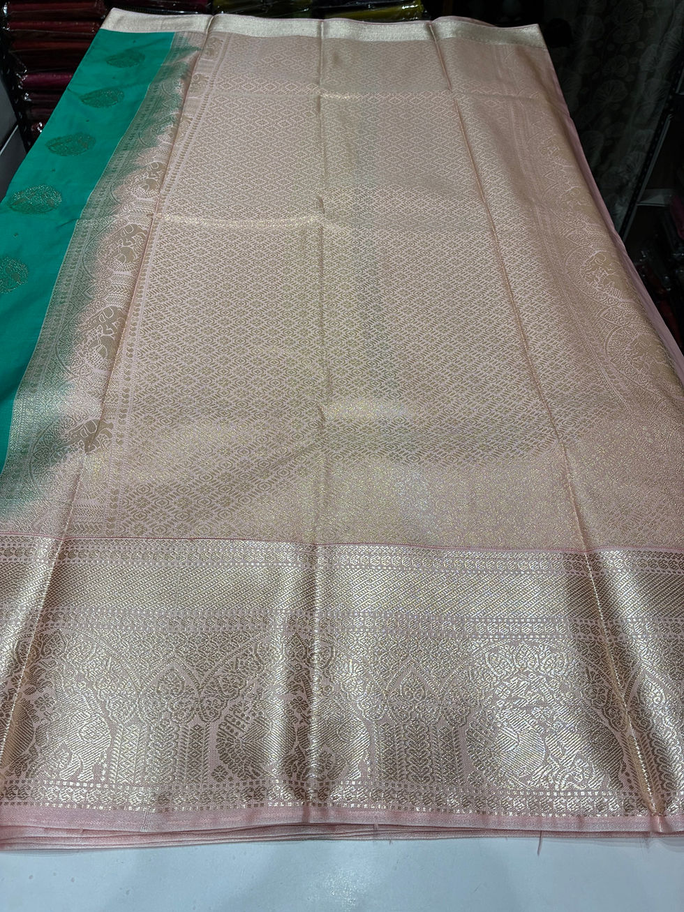 Thumbnail: Peacock Peach Antique zari