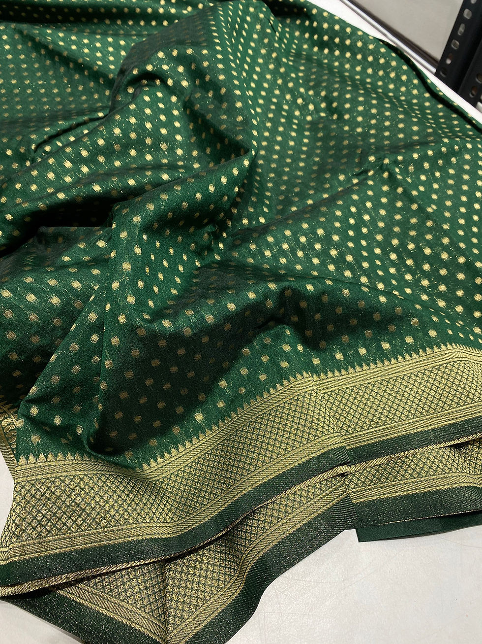 Thumbnail: Semi Banarasi polka dots - Dark green 