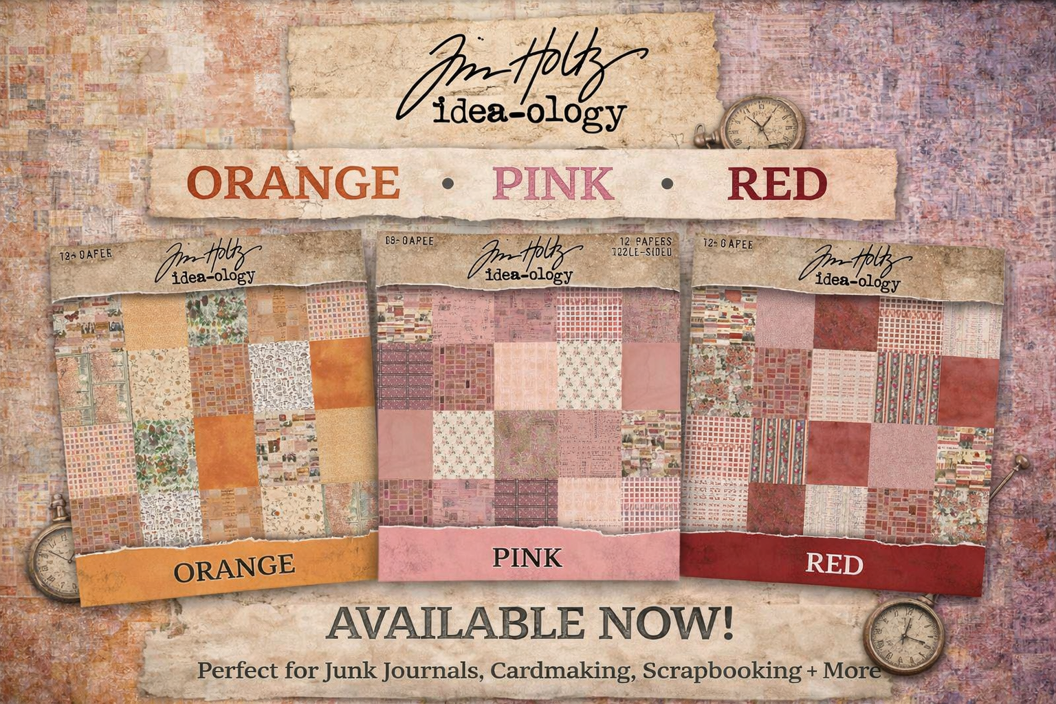 Tim Holtz 12x12 Palette Paper Bundle - Red, Pink and Orange