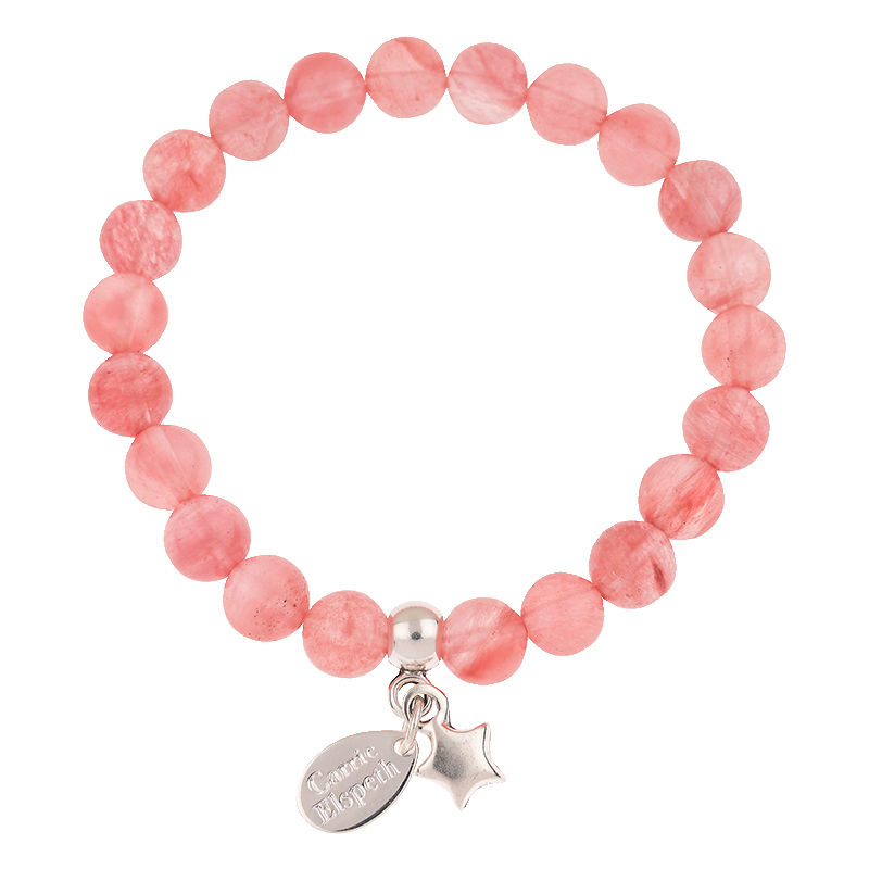 Thumbnail: 8mm Cherry Quartz gemstone bracelet with star charm on white background