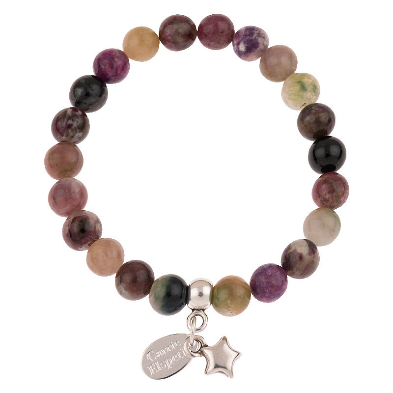 Thumbnail: 8mm Tourmaline Gemstone bracelet with star charm on white background
