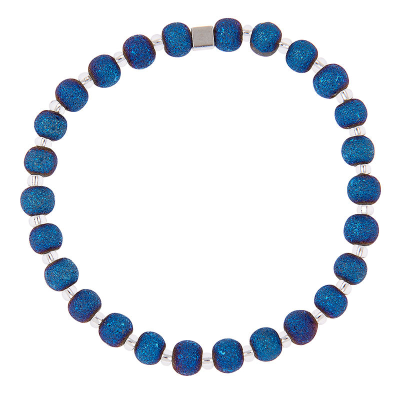 Lava Glimmer Indigo Bracelet made with deep blue shimmering glass beads, photographed on a white background.