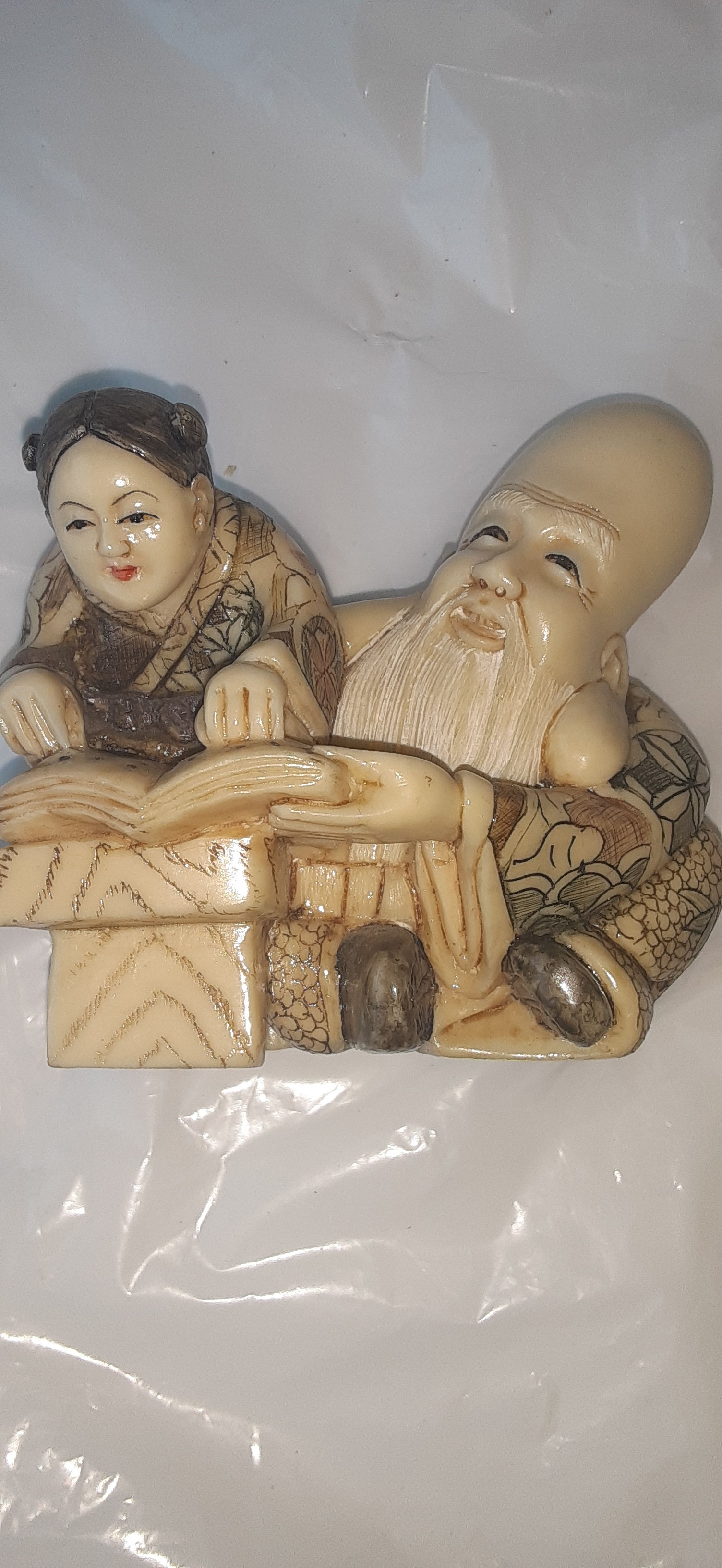 Japanese Inked Resin Fukurokuju Figurine