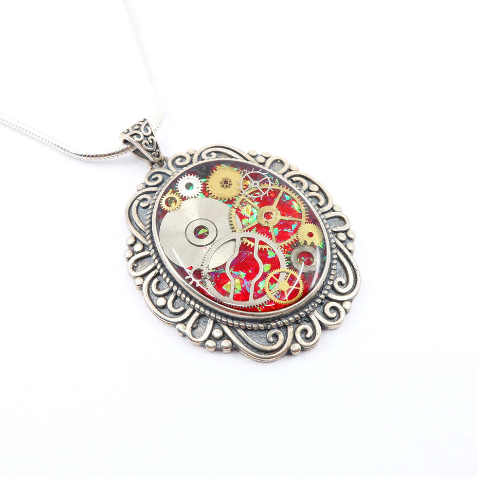 Thumbnail: Steampunk Antique Style Oval Sterling Silver Necklace